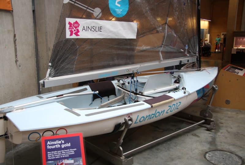 Photo of Ben Ainslie’s Finn “Rita”, on display in the Museum's Main Hall.