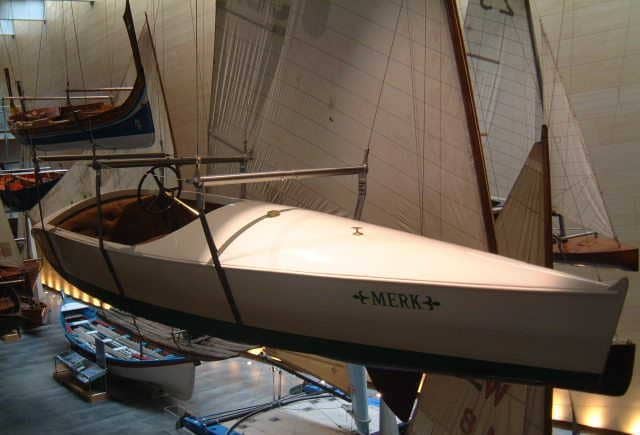 Photo of the 'Merk', suspended from the ceiling of the Museum's Main Hall.