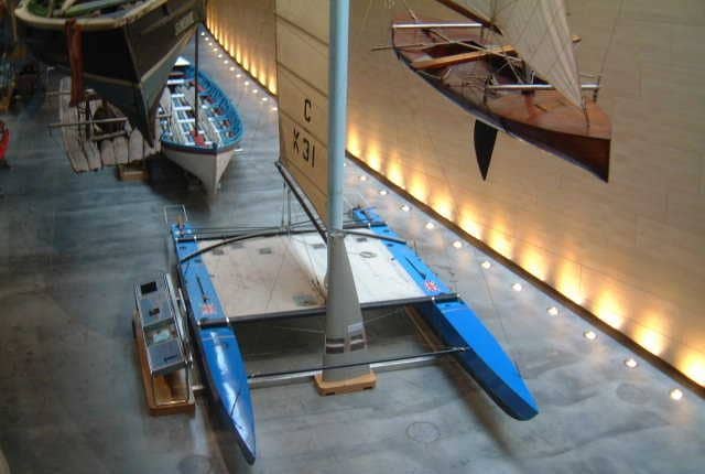 Photo taken from above of the 'Lady Helmsman', on display in the Museum's Main Hall.