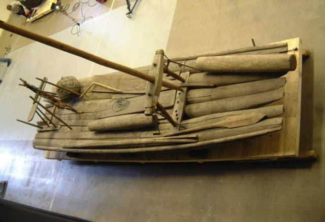 Photo taken from above of the Museum's Jangada fishing raft.