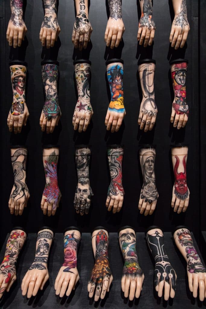 Image: The 100 Hands installation features original designs by 100 of the top tattoo artists working in the UK today. Photo: Luke Abbitt