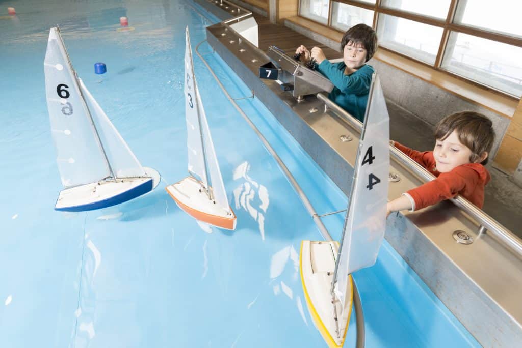 Alfie and Noah in the boat pool at The National Maritime Museum Cornwall