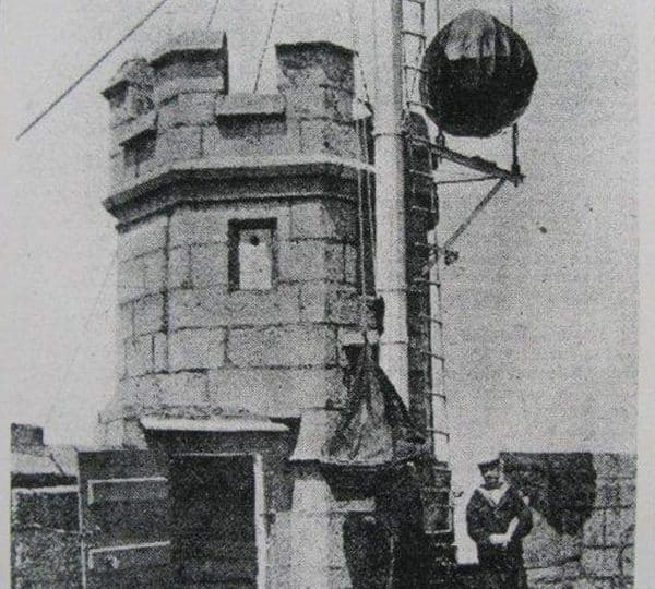 Black and white photo of the Falmouth Time Ball.