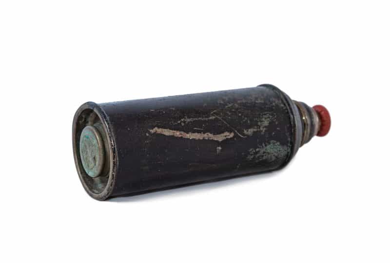 Photo of a flask from the Titanic that was on display in the Museum.