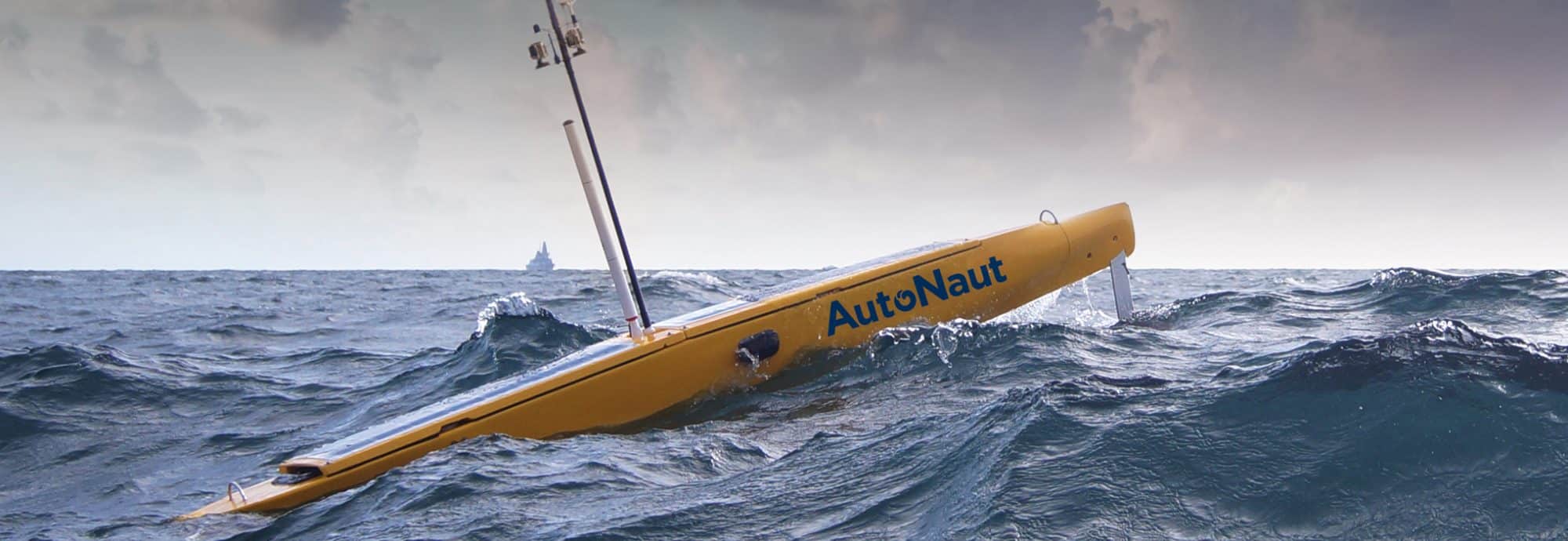 Photo of the 'AutoNaut' out on slightly choppy seas.