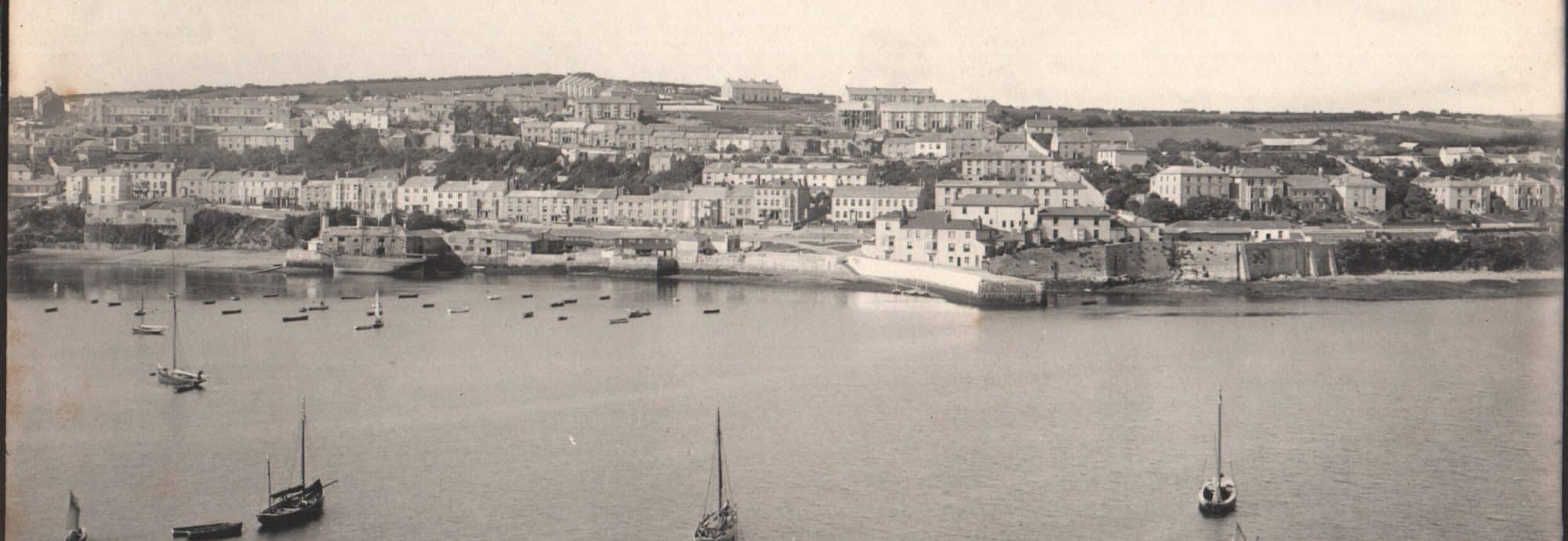 A black and white photograph of Falmouth town.