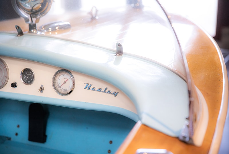Close-up of the trim of the dashboard in 'Miss Healey''s cockpit.