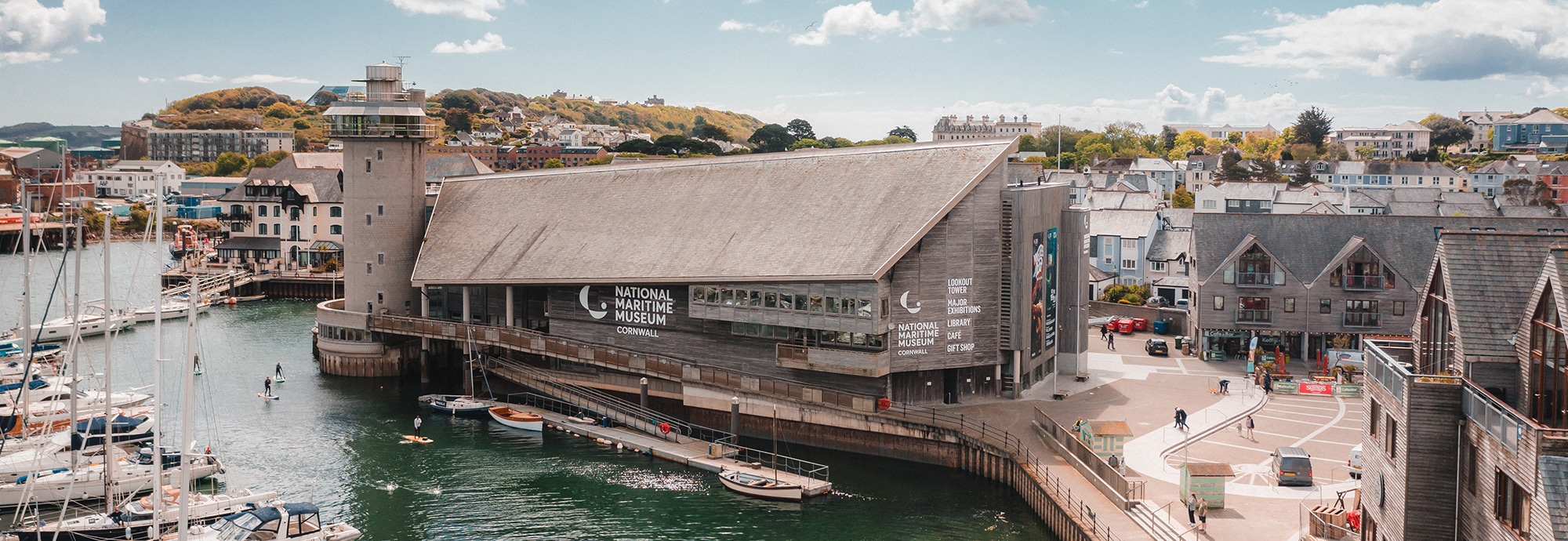 Aerial photograph of the Museum, with Discovery Quay to the right and the harbour to the left.
