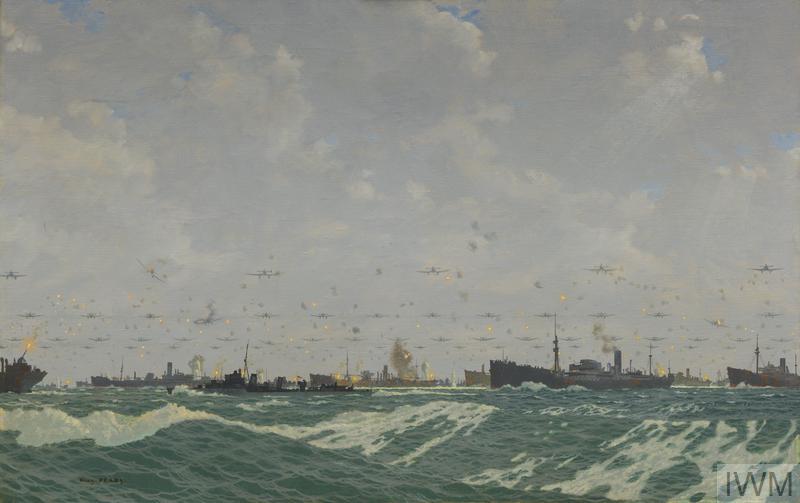 A view over a sea crowded with a fleet of ships that stretches out onto the horizon