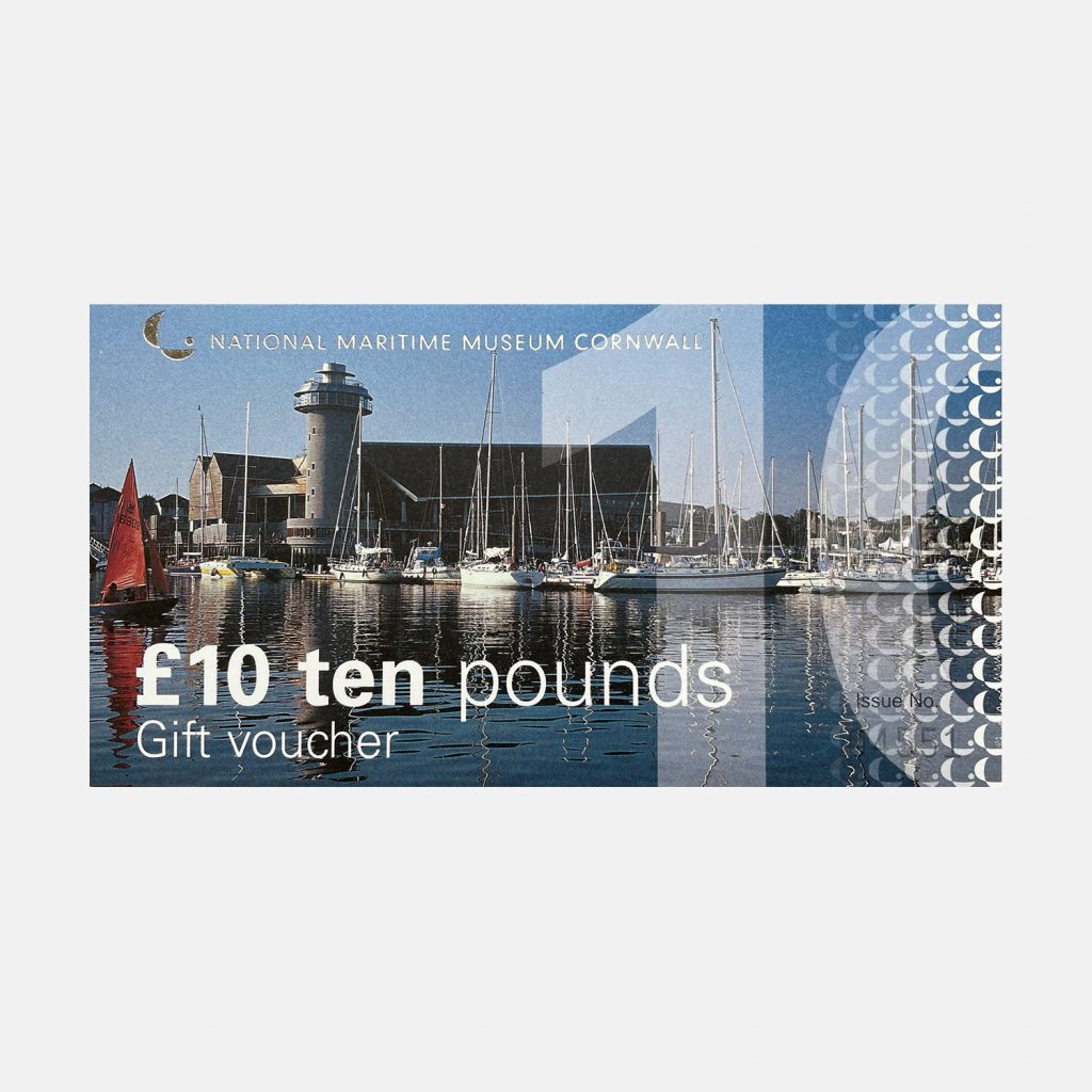A scan of National Maritime Museum Cornwall's £10 gift voucher on a white background.
