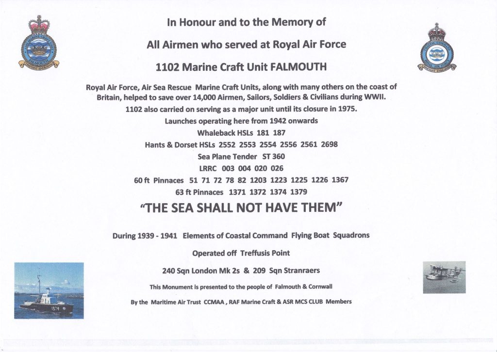 Image showing the transcription of the Memorial for 1102 Marine Craft Unit.