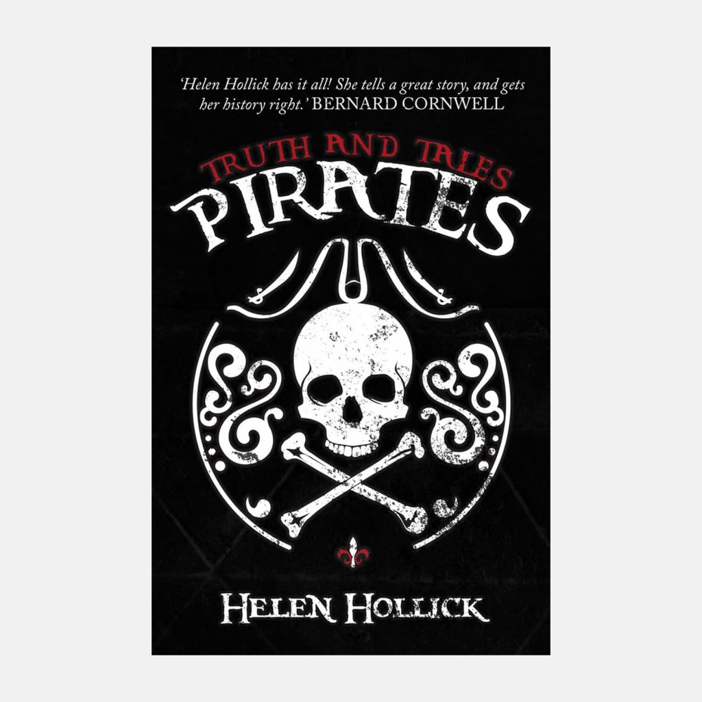 A scan of the front cover of Pirates: Truth and Tales. It's a black cover with a white skull and crossbones at the centre.