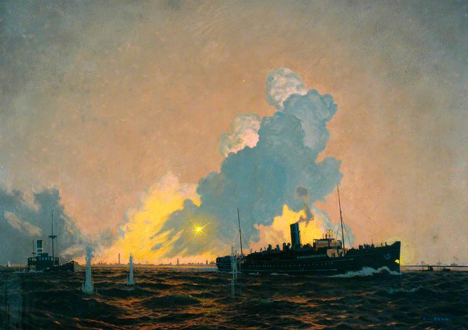 Painting of Great Western Railway Steamer St Helier Evacuating Troops by Charles Pears.