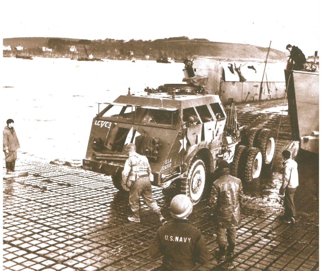 US Navy Tank Retriever loading an LCT at Grove Place, Falmouth, December 1943