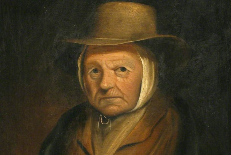 A painting portrait of Jenny Mopus wearing a brown hat.