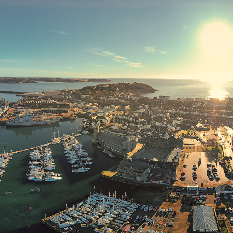 A shot of Falmouth from the air.