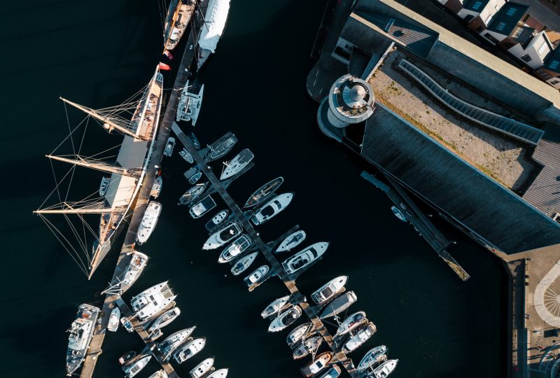 An aerial drone shot of National Maritime Museum Cornwall.