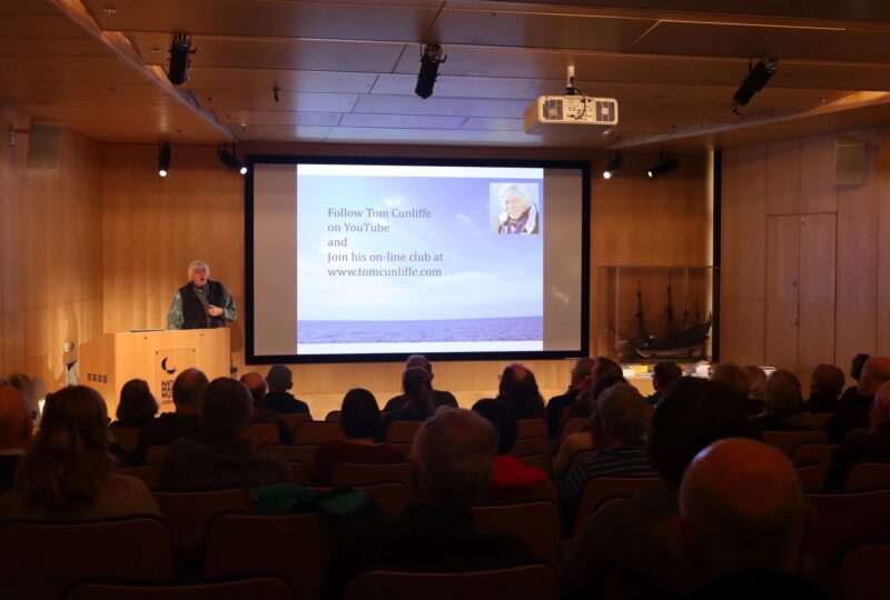Tom Cunliffe delivering a lecture at National Maritime Museum Cornwall.