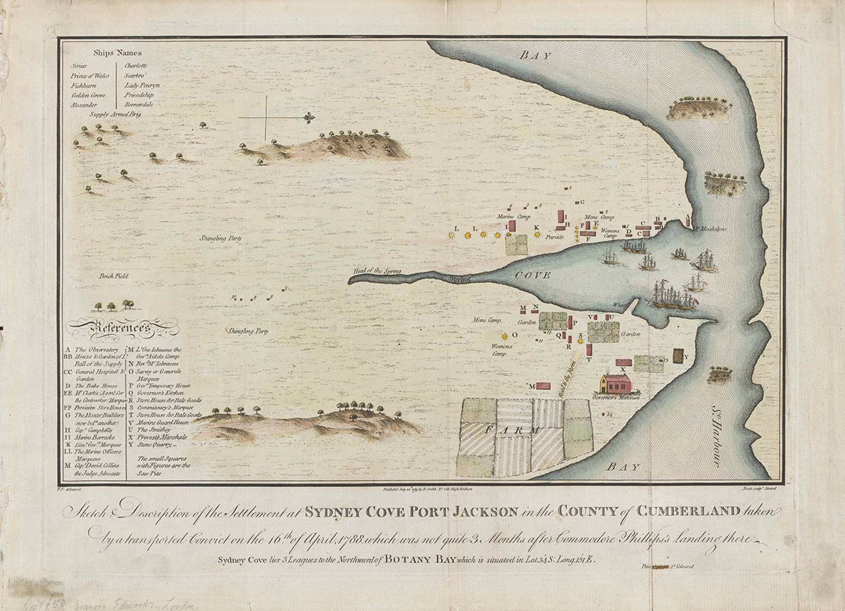 A map depicting the settlement of Port Jackson.