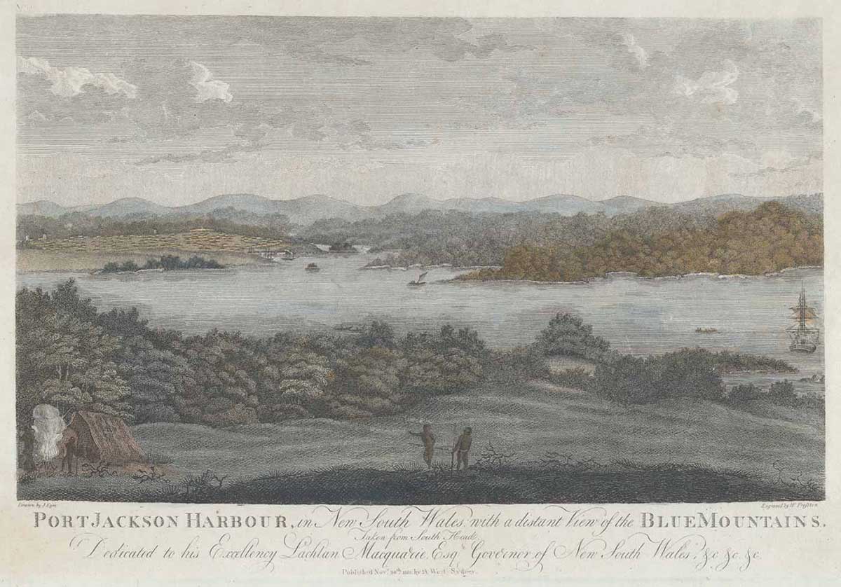 An etching of a landscape.