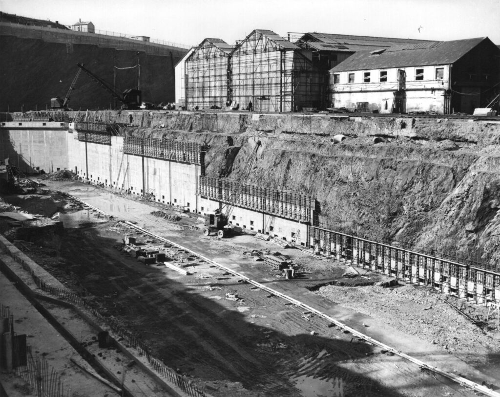 A black and white photograph showing Part of the Platers shop and the Angle and Furnace Shop.