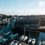 An aerial photograph of National Maritime Museum Cornwall in Falmouth Harbour