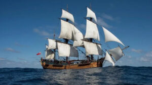 A photograph of a sailing ship at sea.