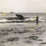 Black and white archive image showing Test launching a SOE boat.