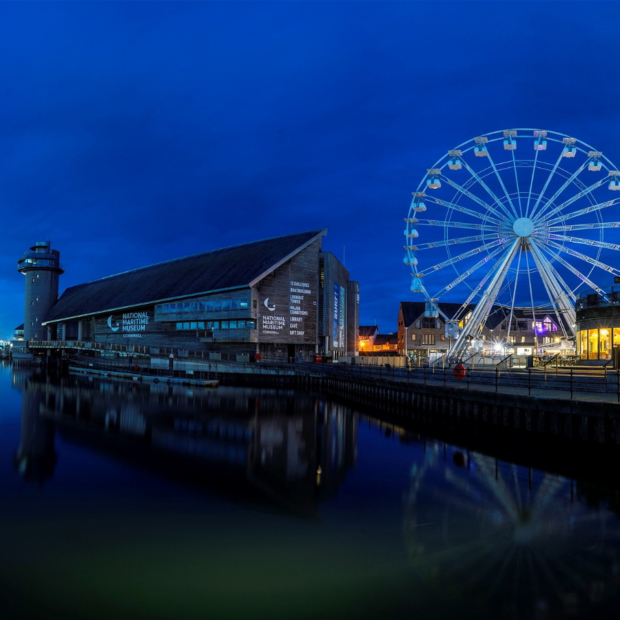 A large Observation Wheel stands beside the National Maritime Museum Cornwall, Falmouth.