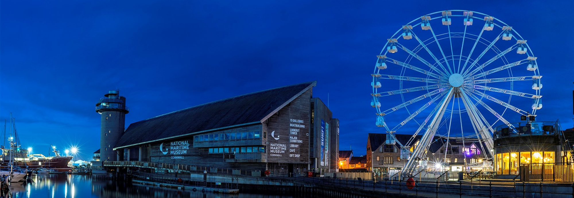 A large Observation Wheel stands beside the National Maritime Museum Cornwall, Falmouth.